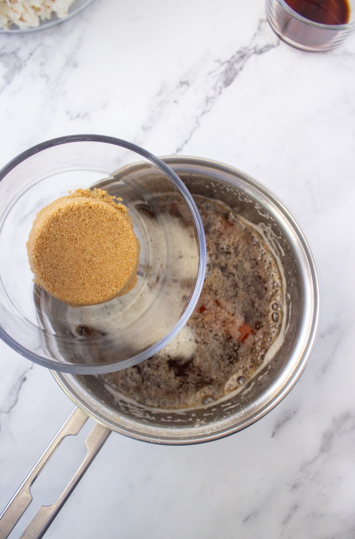 Brown sugar added to the brown butter and maple syrup mixture